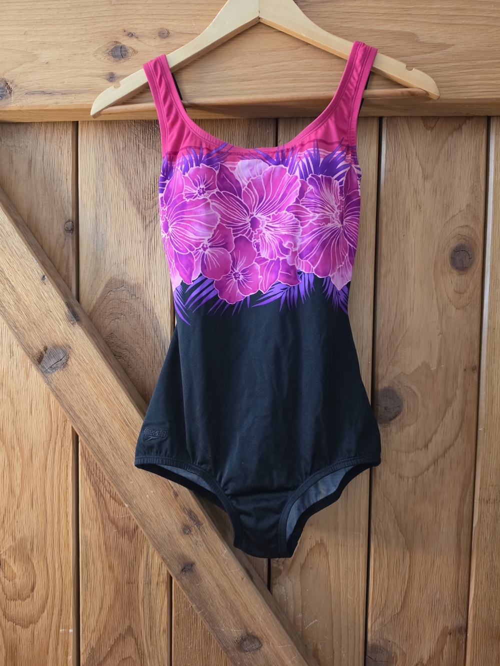 SPEEDO Womens Pink Floral Black One-Piece Swimsuit